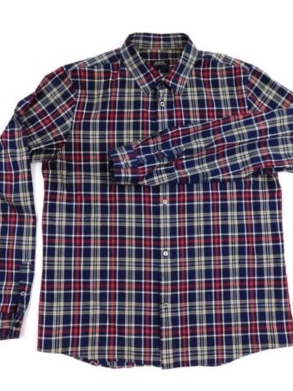 A.P.C. checkered cotton button-down shirt in a classic plaid pattern. Features a